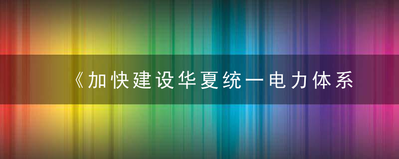 《加快建设华夏统一电力体系》点评,市场化和转型,一个