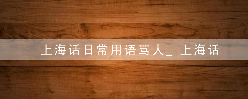 上海话日常用语骂人_上海话脏话合集_上海话 全部
