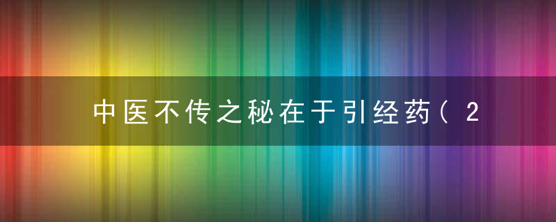 中医不传之秘在于引经药(2) (2011