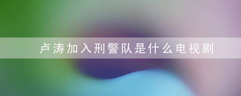 卢涛加入刑警队是什么电视剧 卢涛加入刑警队是哪部剧的剧情