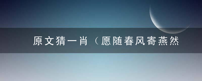 原文猜一肖（愿随春风寄燕然，全力以赴）是什么生肖