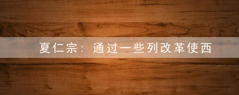 夏仁宗:通过一些列改革使西夏进入了全盛时期