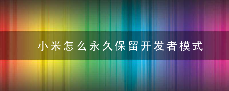 小米怎么永久保留开发者模式