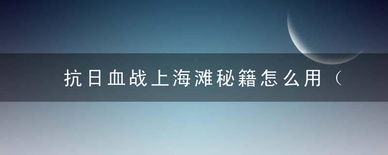 抗日血战上海滩秘籍怎么用（抗日血战上海滩无敌秘籍代码）