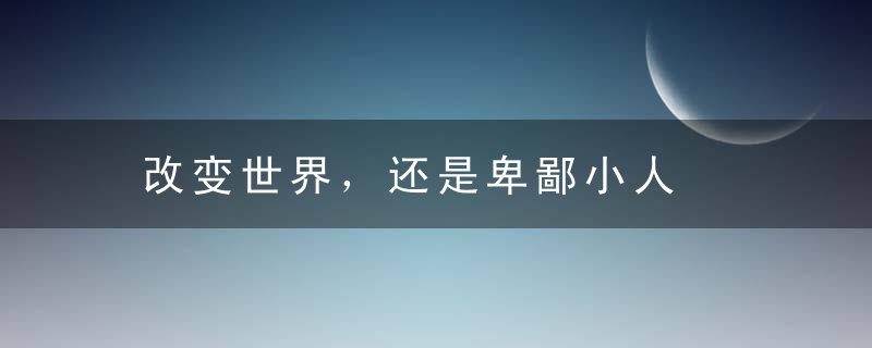 改变世界，还是卑鄙小人