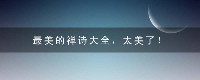 最美的禅诗大全，太美了！