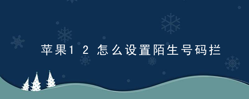 苹果12怎么设置陌生号码拦截