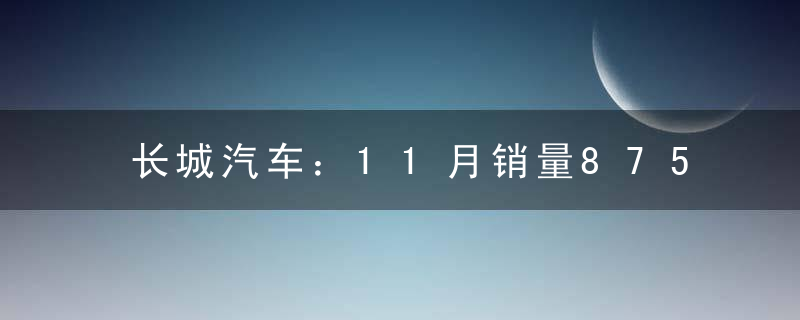 长城汽车：11月销量87560台 同比下降28.53％